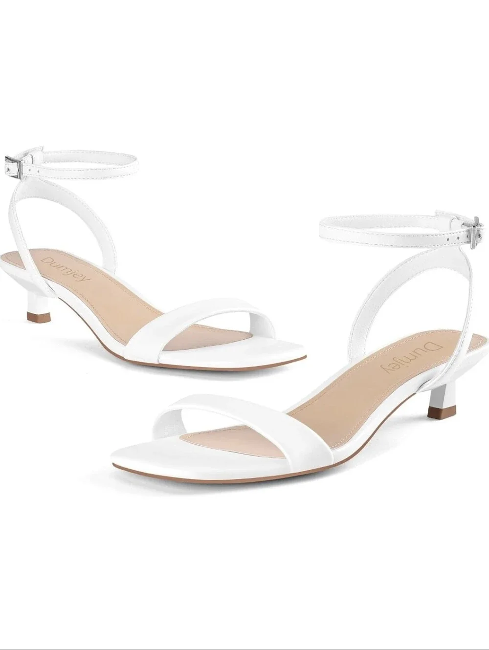 White Ankle-Strap Low Heel Sandals - Classic Minimalist Style Size 13